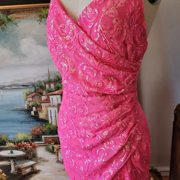 Barbie pink sequin formal gown Windsor Medium - Picture 5 of 11